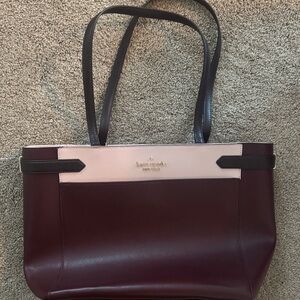 kate spade Two-Tone Burgundy and Light Pink Leather Tote with Dark Brown Straps